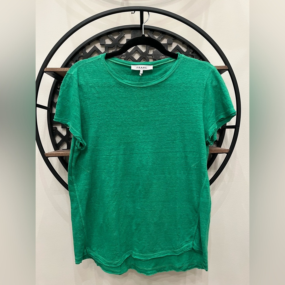 Frame Organic Linen Vibrant Green Short Sleeve Tee